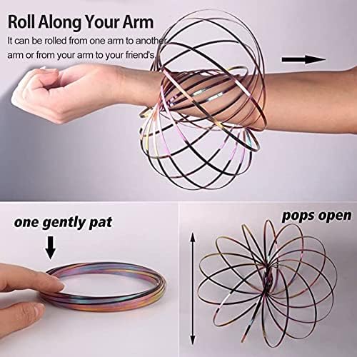 Anneaux de Flux,Jouets d'Anneaux d'Écoulement 3D,Anneau d'Écoulement de Bras à Ressorts Magique Arc-en-Ciel de Haute qualité,Jouet à Ressort cinétique à Ressort Multi Sensoriel en Acier Inoxydable - Image 3