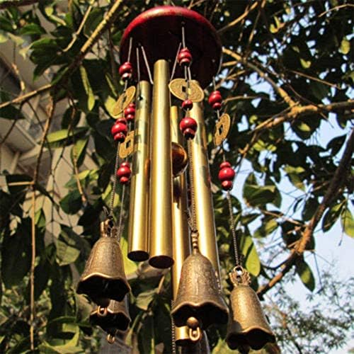 Chianrliu Carillon du vent, vous souhaitez la prospérité: chinois traditionnel incroyable 4 tubes 5 cloches et base en bois Bronze Windchime pour patio extérieur, jardin et décoration intérieure