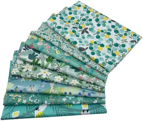 aufodara Lot de 8 Tissus Coton Textile Patchwork Chiffons Couture Quilting DIY Tissu à la Main en Tissu à Coudre 50 x 50 cm Vêtements Couture Artisanat (Vert) - Image 2