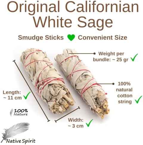 Batonnets de Sauge Blanche par Esprit indigène - Batons / Empaqueter / Ballot / Encens White Sage 2 x Small Smudge 4-4.5 '' (10-12cm ~ 30-35gr.) | CET emballage est 100% biodégradable (5) (2) - Image 3