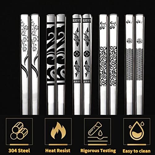 QMHA Baguettes Réutilisables en Acier Inoxydable, 5 Paires Baguettes Japonaises Baguettes Chinoises Baguettes en Métal, Elégante Ensemble de Baguettes pour Cuisine Maison Restaurant - Image 4