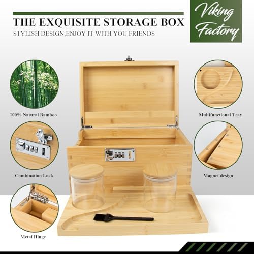 Viking Factory Grand Boîte en Bambou AVEC SERRURUR à combinaison, Boîte DÉCORATIVE LA MAISON, PLATEAU AMOVIBLE DE QUALITÉ SUPÉRIEUR ET TOS LES ACCESSOIRES (27 * 18 * 15CM COULEUR BAMBOU) - Image 3