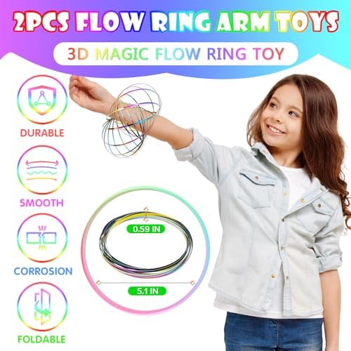 Yeefunjoy 2 Pcs 3D Anneaux de Flux, Magic Flow Ring, Jouets sensoriels Anti-Stress Interactifs, Anneaux de Flux Magique à Ressorts, Flow Anneaux Cinétique Stress Soulager Jouet pour Adultes Enfants - Image 2