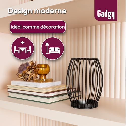 Porte-Bougie Gadgy Noir - Grand photophore pour Bougies - Porte-Bougie Noir - Lanterne de décoration pour Salon - Décoration de Bougies en métal - Lanterne Noire - 20 x 23 cm - Image 3