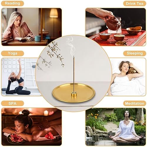 SLKIJDHFB Porte-encens 3 en 1, brûleur d'encens en Laiton avec récupérateur de Cendres en Alliage de 14 cm, idéal pour la Salle de Yoga, la Salle de méditation et Le Salon - Image 5