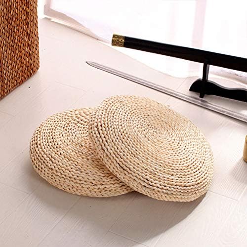 Yusat Coussin rond en paille, tapis de sol Tatami rond épais, pour la maison, le fitness, le yoga, la méditation, tapis de sol rembourré en soie, tapis de yoga, kaki 40 x 40 cm - Image 7