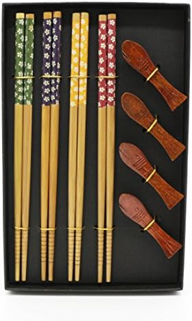 Exzact CS04 Ensemble de baguettes - 4 paires de baguettes en bambou naturel réutilisables avec 4 pcs stand de Baguettes - Image 4