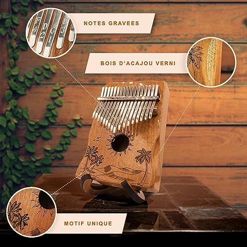 ORORA Kalimba Instrument de musique enfant et adulte, Piano à pouce 17 clés avec gravure et bois verni - Ebook de 50 partitions offertes - Etui et accessoires d'entretien inclus - cadeau original - Image 4