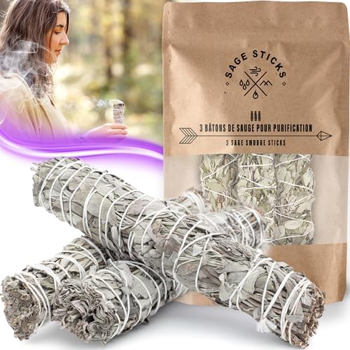 Vibratis Sauge Blanche De Purification 15cm 3 Bâtons d'Encens de Sauge À Brûler + E-Book Élimine Les Énergies Négatives Favorise La Méditation (Satisfait ou Remboursé)