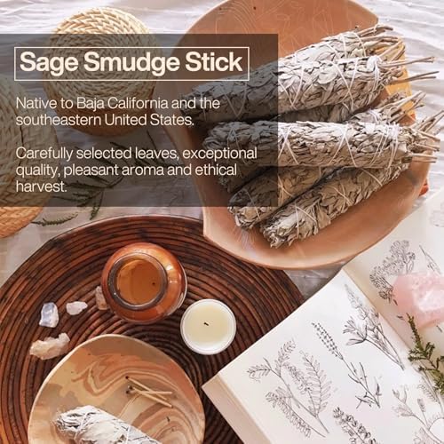 BBLTIFF Sauge Blanche Purification a Bruler, 6 Pièces Sauge Blanche de 10-11cm et 6 Pièces Batons Palo Santo, Encens Naturel à Bruler Anti Stress Méditation, pour La Purification de l'air Domestique - Image 4