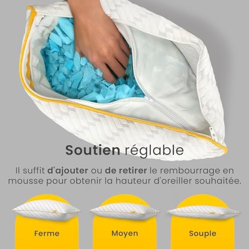 Cosi Home Lot de 2 Oreillers à mémoire de Forme 71x45 cm - Coussin Respirant Blanc avec Housse en Bambou, Hauteur réglable, Lavable en Machine, pour Dormir sur Le Dos, Le côté ou Le Ventre - Image 3