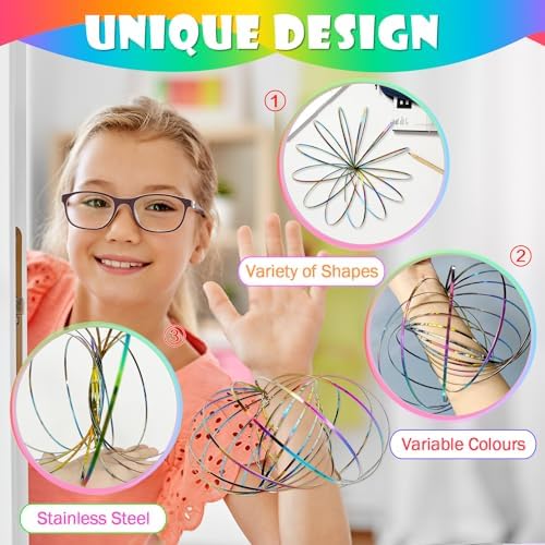 Yeefunjoy 2 Pcs 3D Anneaux de Flux, Magic Flow Ring, Jouets sensoriels Anti-Stress Interactifs, Anneaux de Flux Magique à Ressorts, Flow Anneaux Cinétique Stress Soulager Jouet pour Adultes Enfants - Image 3