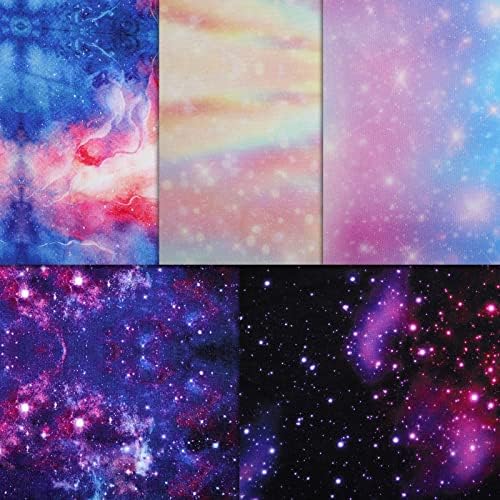Souarts 5 Pcs Tissus Coton Couture 50 x 50 cm Imprimé Etoiles Galaxy Tissu Carré Patchwork Paquet de Tissu pour Loisir Créatifs DIY Couture Scrapbooking Artisanat