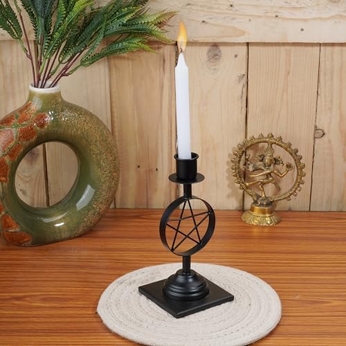Ajuny Bougeoir en fer noir en forme d'étoile - Bougeoir haut pour la maison, table à manger, cheminée, mariage, anniversaire, décoration de fête