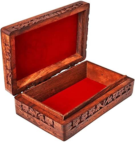 Ajuny Boîte à Bijoux en Bois Fais à la Main Sculptée à la Main Rangement en Bois de Rose pour femme, mini organisation - Image 3