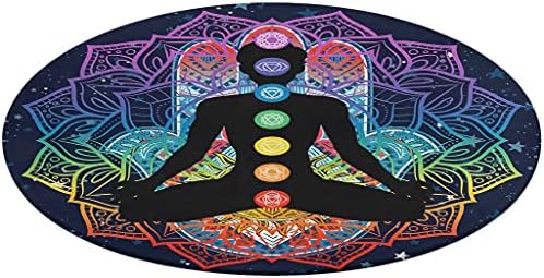 Très jour chakra lotus tapis rond de yoga et de méditation - style vintage - tapis de salon - paillasson - couler chambre d'enfant - couloir - blanc - 60 cm - Image 3