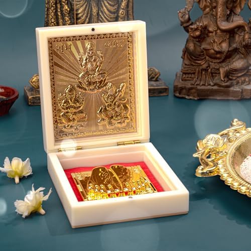 Tarini Gallery Shubh Labh Décoration murale pour porte principale pour festival rituel religieux Diwali Pooja Poojan Maison Temple Décoration et Cadeau (boîte Charan dorée) - Image 2