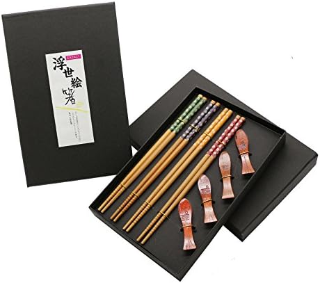 Exzact CS04 Ensemble de baguettes - 4 paires de baguettes en bambou naturel réutilisables avec 4 pcs stand de Baguettes