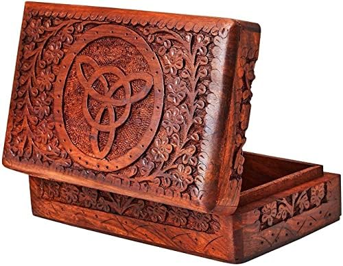 Ajuny Boîte à Bijoux en Bois Fais à la Main Sculptée à la Main Rangement en Bois de Rose pour femme, mini organisation