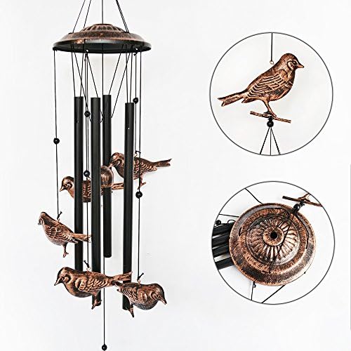 Blessedland oiseaux carillons-4 tubes créux en métal -Wind Bells et oiseaux wind chime avec s crochet coulet Interieur et extérieur noir, cuivre l 36x dia.4.72 Pouces - Image 6