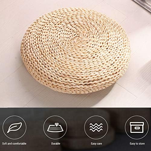 Yusat Coussin rond en paille, tapis de sol Tatami rond épais, pour la maison, le fitness, le yoga, la méditation, tapis de sol rembourré en soie, tapis de yoga, kaki 40 x 40 cm - Image 4