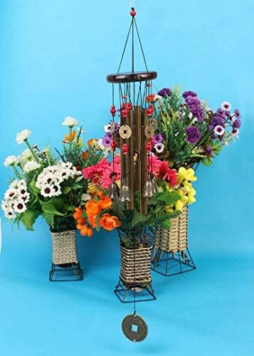 Chianrliu Carillon du vent, vous souhaitez la prospérité: chinois traditionnel incroyable 4 tubes 5 cloches et base en bois Bronze Windchime pour patio extérieur, jardin et décoration intérieure - Image 6