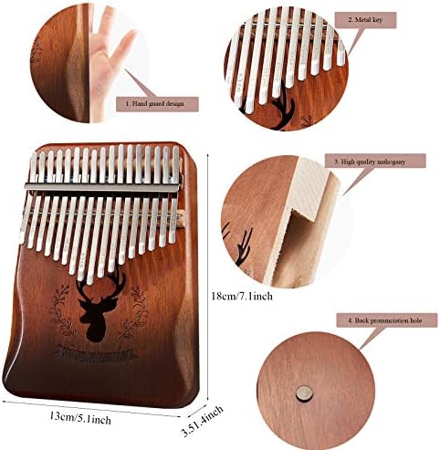 BelonLink Kalimba 17 Clés Pouce Piano, avec instructions d'étude, Tuning Hammer, Portable sac, bois Acajou, Haute Qualité pour Les enfants adultes débutants, Cadeau Musical (Marron) - Image 2
