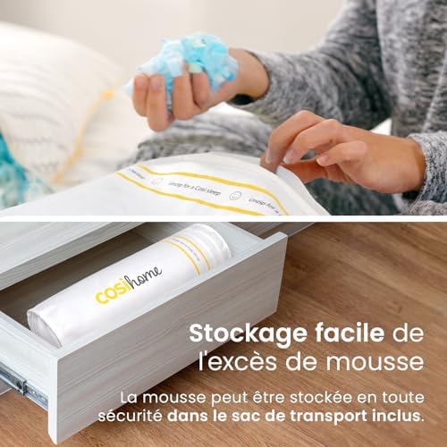 Cosi Home Lot de 2 Oreillers à mémoire de Forme 71x45 cm - Coussin Respirant Blanc avec Housse en Bambou, Hauteur réglable, Lavable en Machine, pour Dormir sur Le Dos, Le côté ou Le Ventre - Image 7