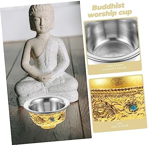 Ciieeo 5 Pièces Tasse D'eau Saint Plaque Décorative Bol Coupe D'autel Coupe D'offrande Pour Bouddha Rituel Païen Feng Bouddhiste Sacrifier Accessoire Pot Décoration D'époque Shui Alliage - Image 8