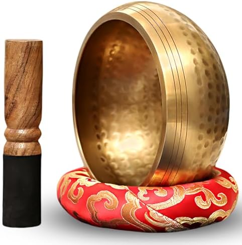 Bol Tibétain, 8cm Bol Tibétain, Bol Chantant Avec Des Bâtons En Maillet En Bois, Un Coussin De Soie Et Sac De Rangement En Jute, Metaux Fait Main, Bol Chantant Tibétain pour Méditation, Yoga