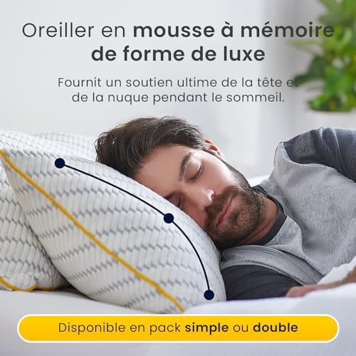 Cosi Home Lot de 2 Oreillers à mémoire de Forme 71x45 cm - Coussin Respirant Blanc avec Housse en Bambou, Hauteur réglable, Lavable en Machine, pour Dormir sur Le Dos, Le côté ou Le Ventre - Image 2