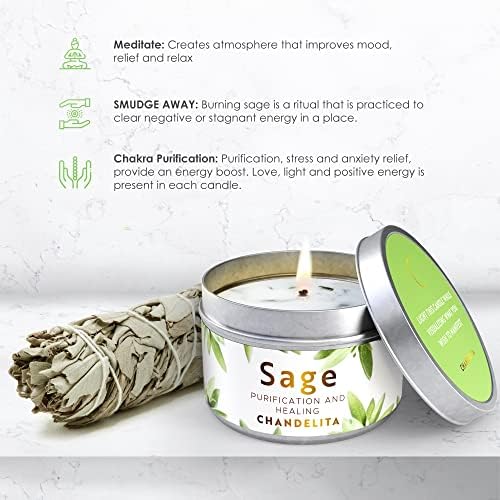 Chandelita Sauge Blanche Purification A Bruler en Deux Formats - Encens Sauge Blanche Purification - Sauge À Bruler - Baton De Sauge Blanche Purification A Bruler - avec Feuille De Sauge - Smudge - Image 3