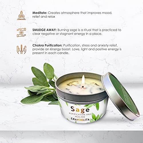CHANDELITA Bougie D'aromathérapie Parfumée à la Sauge Pure pour la Bénédiction, Feuilles de Sauge, à la Cire de Soja pour la Purification, la Relaxation, la Méditation, la Guérison des Chakras - Image 3