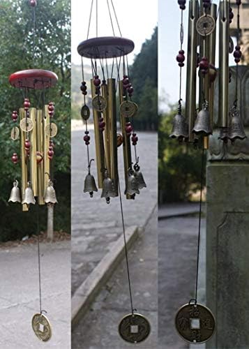 Chianrliu Carillon du vent, vous souhaitez la prospérité: chinois traditionnel incroyable 4 tubes 5 cloches et base en bois Bronze Windchime pour patio extérieur, jardin et décoration intérieure - Image 4
