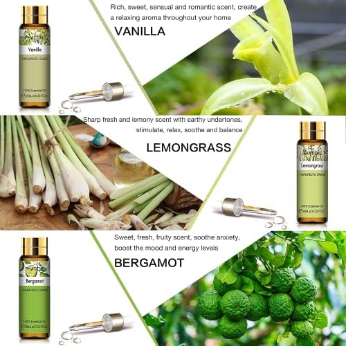 Phatoil Coffret d'Huiles Essentielles Bio pour diffuser 9 x 10 ml, Citronnelle-1, Bois de Santal, Vanille, Citronnelle-2, Lavande, Ylang, Eucalyptus, Menthe Poivrée, Bergamote - Image 4
