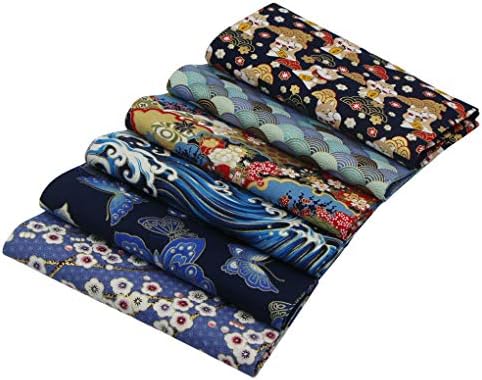 6 pcs tissu en coton japonais 40 x 40 cm, imprimé motif fleuri en bronzing, tissus carrés vers le patchwork bricolage meteriel, couture, matelassage, décoration, loisir créatips (bleu marine - b) - Image 3