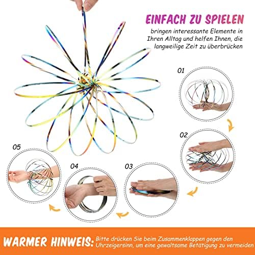 BBTO 2 Jouets Anti-Stress Interactifs Multi-Sensoriels Anneaux de Flux Magique à Ressorts 3D Bracelet Magique en Acier Inoxydable Anneaux Cinétiques Éducatifs avec Sac en Velours (Dégradé Métallique) - Image 4