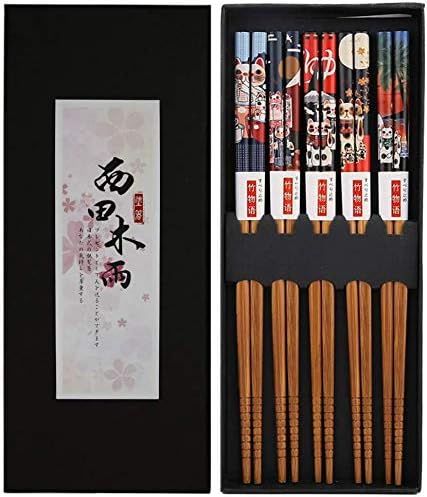 Baguettes Japonaises 5 Paires Baguette Sushi Baguettes en Bois 23cm Baguette Traditionnelle et Elégante pour Cuisine Maison Hôtel Restaurant (C)