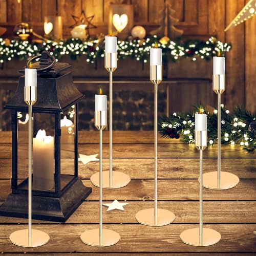 Tavada Chandelier Bougeoir Dorés, Lot de 6 Bougeoir Chandelier, Chandelier de Mariage DiffFérentes Tailles, Rétro Métal Porte-Bougie Conique pour mariage Noël Aux Chandelles Dîre Banquet - Image 7