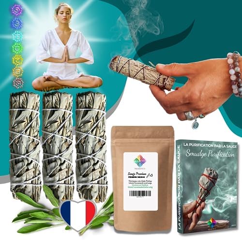 SAUGE BLANCHE Purification à Bruler x3 Batons 10 cm + ebook Pratique (PDF) - Bâtonnets de Sauge Amérindienne pour purifier les énergies Négatifs et Esprits