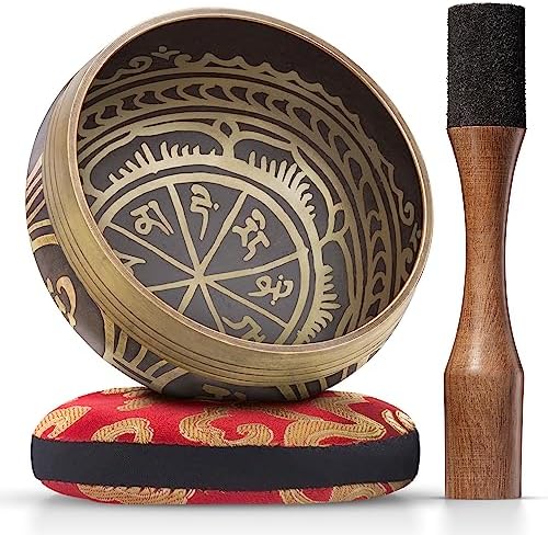 Bol Tibétain – Bol Tibétain Chantant pour la Purification et la Méditation – Silent Mind – Bol Méditation – Inclut un Maillet avec Prise en Main Type Crayon et un Coussin