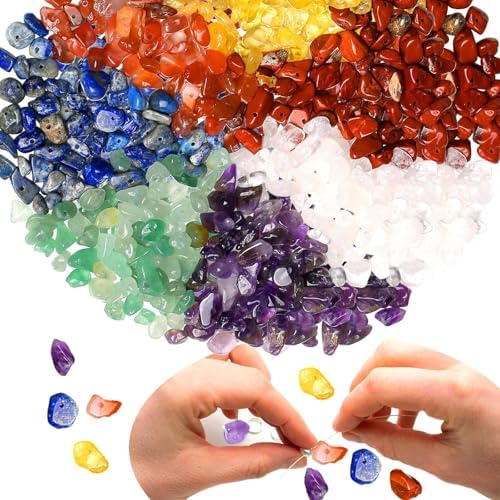 XIANNVXI Lot de 400 perles de cristal à enfiler 7 chakras pour bracelets, colliers, boucles d'oreilles, bijoux, artisanat, perles naturelles irrégulières, percées à faire soi-même, pierres précieuses