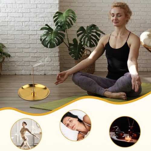 UKOFEW Porte Encens 3 en 1,Bruleur Encens en Laiton,Porte d'Encens Bâton avec Récupérateur de Cendres de 14CM pour Maison Bureau Yoga Salle - Image 5
