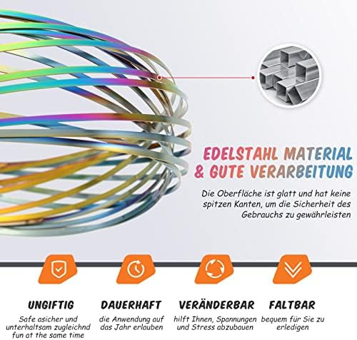 BBTO 2 Jouets Anti-Stress Interactifs Multi-Sensoriels Anneaux de Flux Magique à Ressorts 3D Bracelet Magique en Acier Inoxydable Anneaux Cinétiques Éducatifs avec Sac en Velours (Dégradé Métallique) - Image 3