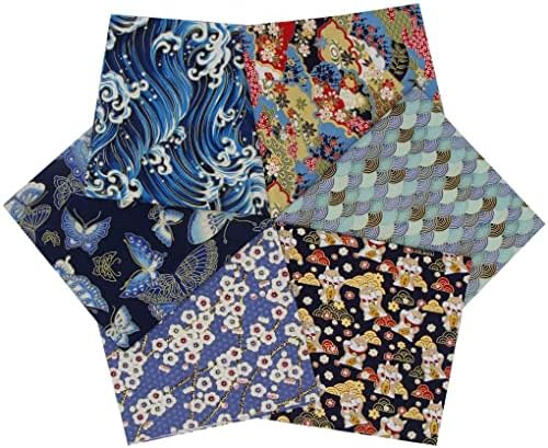 6 pcs tissu en coton japonais 40 x 40 cm, imprimé motif fleuri en bronzing, tissus carrés vers le patchwork bricolage meteriel, couture, matelassage, décoration, loisir créatips (bleu marine - b)