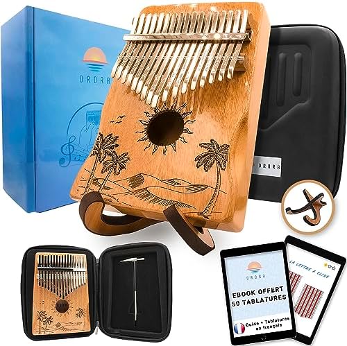ORORA Kalimba Instrument de musique enfant et adulte, Piano à pouce 17 clés avec gravure et bois verni - Ebook de 50 partitions offertes - Etui et accessoires d'entretien inclus - cadeau original