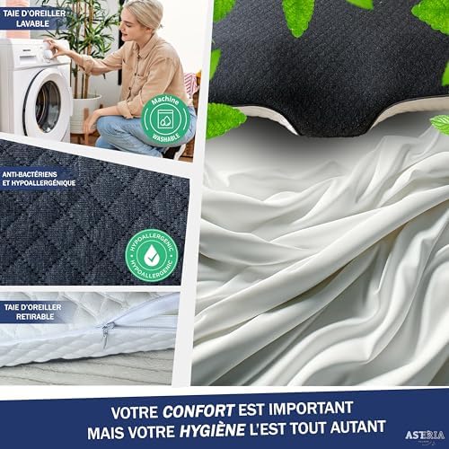 oreiller ergonomique cervical , coussin à mémoire de forme ,OFFERT: eBook + Masque + Boules Quies, oreillers anti-ronflement , redresseur cervical douloureuses, coussin orthopédique, 60 x 33 x 12/7cm - Image 5