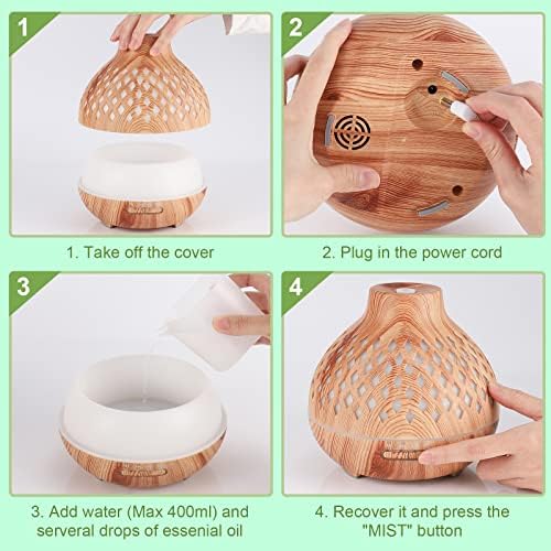 Czemo Diffuseur d'Huiles Essentielles 400ML, Diffuseur de Parfum Electrique avec Télécommande Humidificateur Ultrasonique Diffuseur Aromathérapie pour la Maison, Yoga (Bois #2) - Image 6