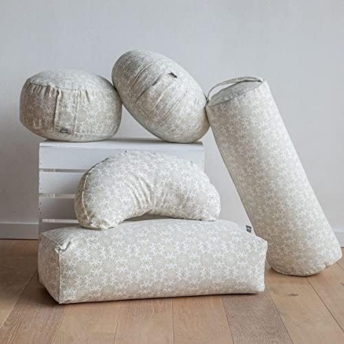 Bodhi Yogi Collection Maharaja Coussin de Méditation en Forme de Croissant de Lune, Garni de Cosses de Sarrasin, AVEC Housse AMOVIBLE EN COTON, HOUSSE À MOTIF - Image 6