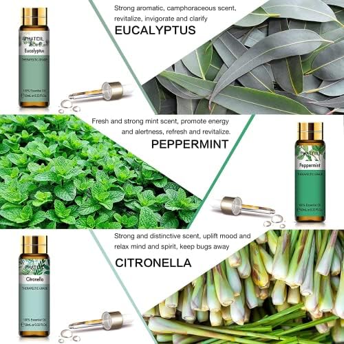 Phatoil Coffret d'Huiles Essentielles Bio pour diffuser 9 x 10 ml, Citronnelle-1, Bois de Santal, Vanille, Citronnelle-2, Lavande, Ylang, Eucalyptus, Menthe Poivrée, Bergamote - Image 5